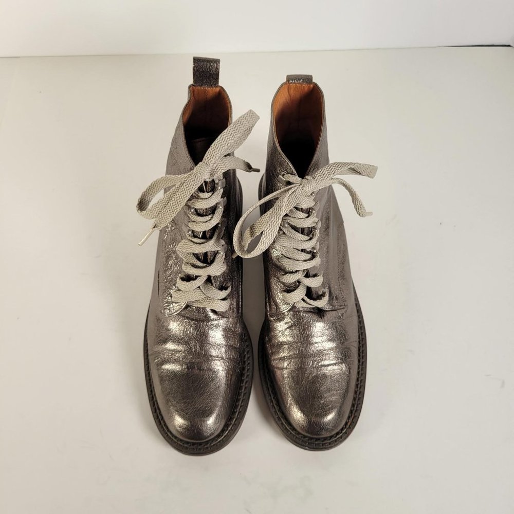 SPACE Styled in France Metallic Taupe Leather Combat Boot Women Sz 6.5 - Picture 9 of 14